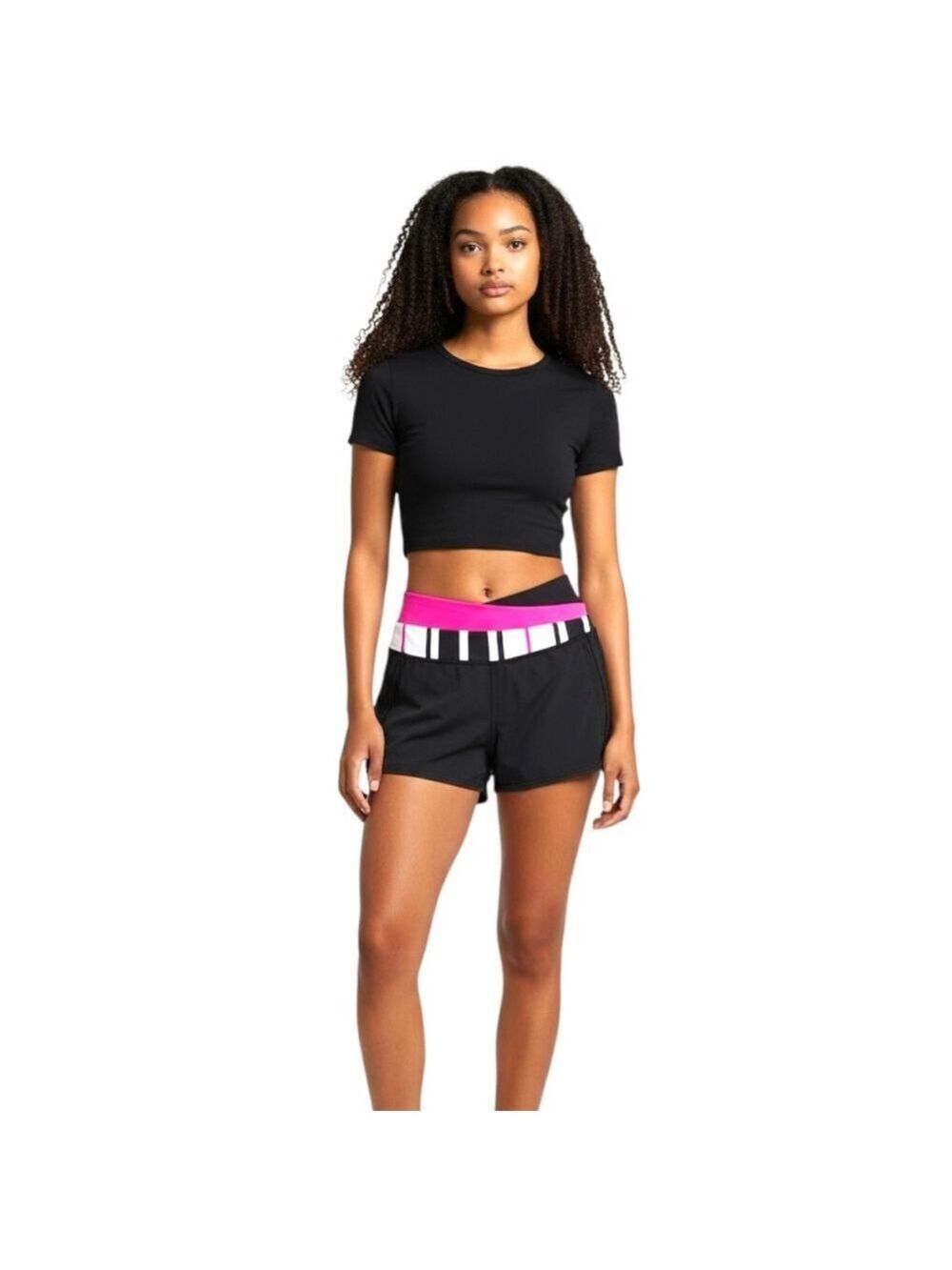 Lululemon Women Black Pink Crossover Waist Athletic Shorts Size 2